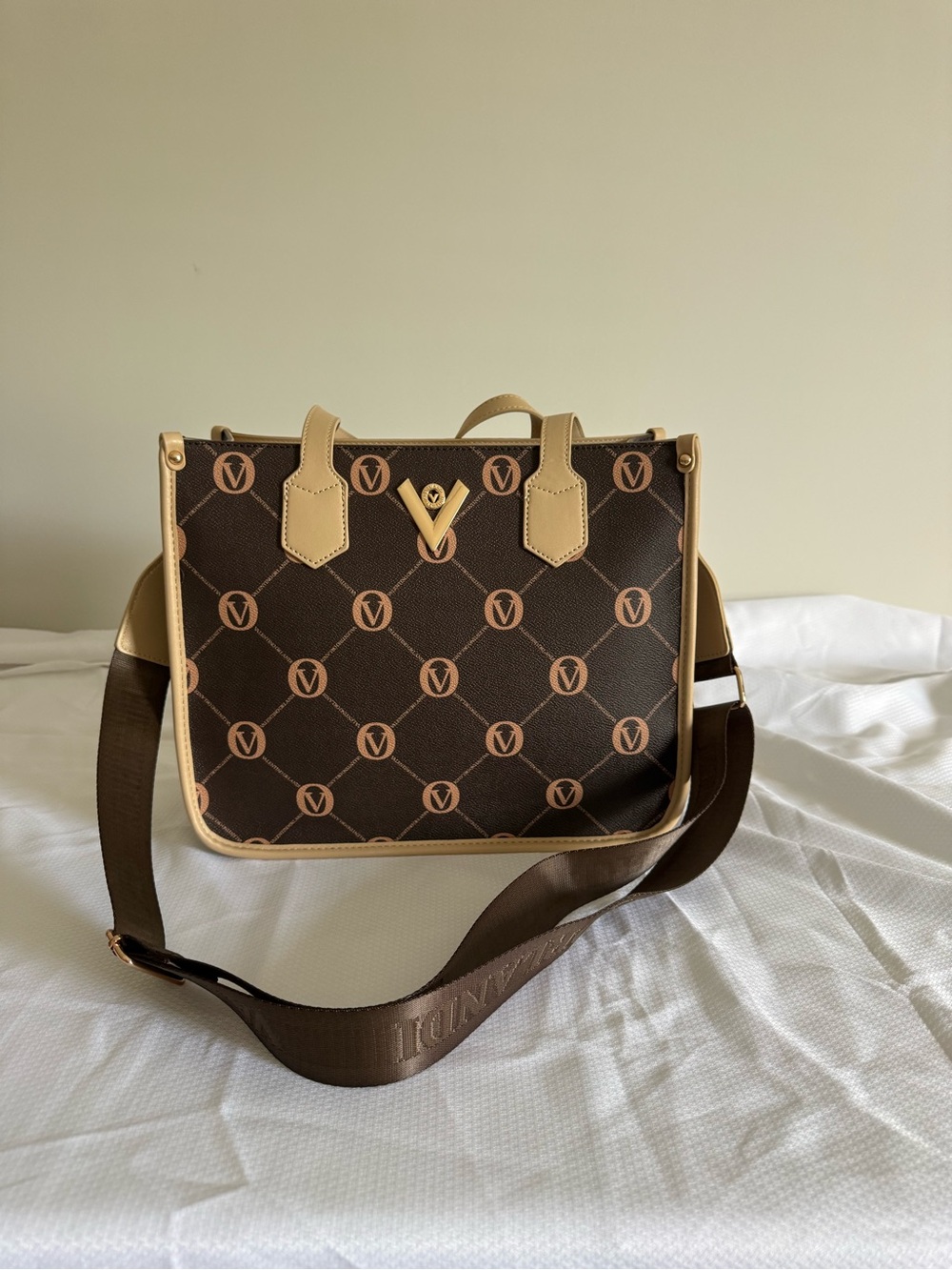 Valentino Orlandi Brown Monogram Structured Tote Shoulder Bag